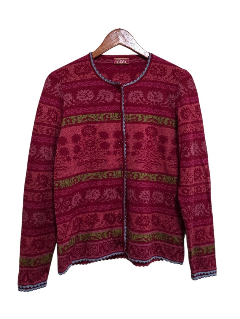 Oleana Scallop Trim Cardigan in Floral Knit Size Large